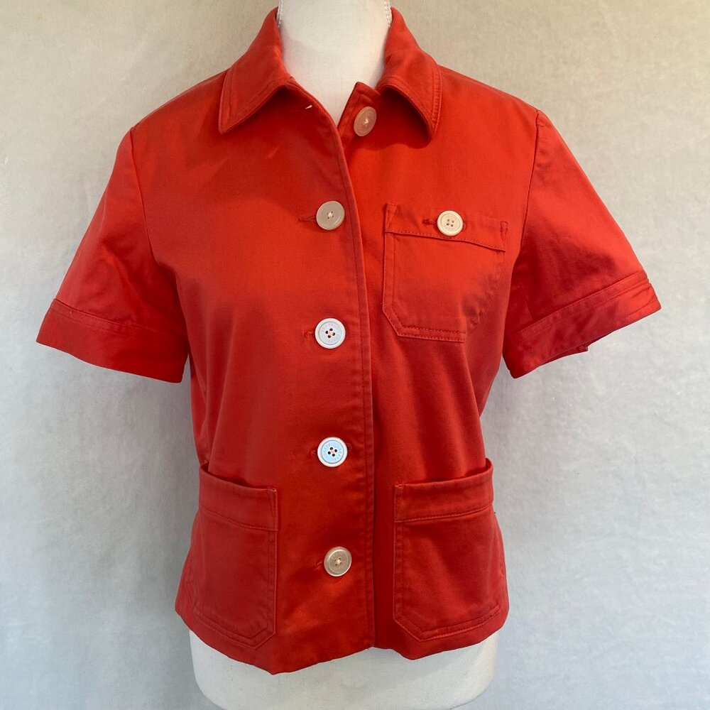 Chaps Short Sleeve Button-Down Jacket / Top, Coral Red, Size Medium